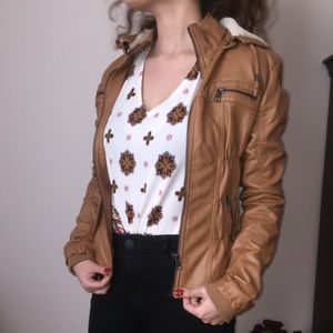 brown leather jacket